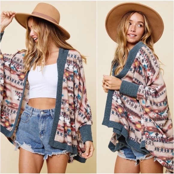 1 LEFT! Hacci Brushed Ultra Soft Women's Fall Aztec Cardigan - Picture 4 of 4